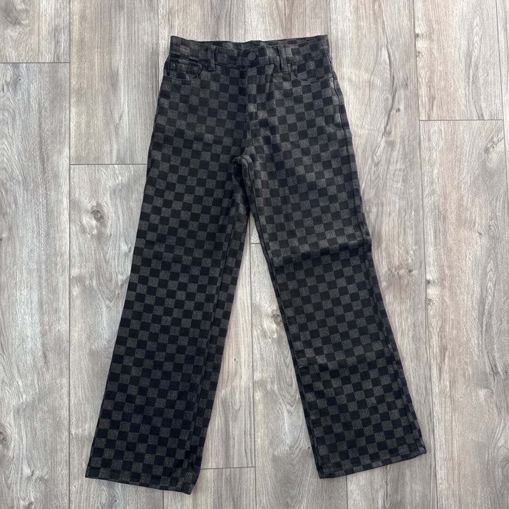 RSQ Kids Checkerboard Print Straight Leg Jeans Size 12 Black‎ Grey Cotton